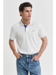 gant ανδρική μπλούζα πόλο κοντομάνικη πικέ με contrast κεντημένο λογότυπο regular fit - 2062026 λευκ