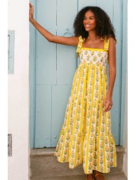 pink city prints γυναικείο maxi φόρεμα `buttercup stripe athens` - athens κίτρινο