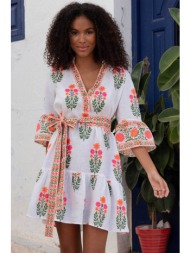 pink city prints γυναικείο mini φόρεμα `neon botanical palolem` - palolem λευκό