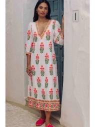 pink city prints γυναικείο midi φόρεμα `neon botanical pushkar` - pushkar λευκό