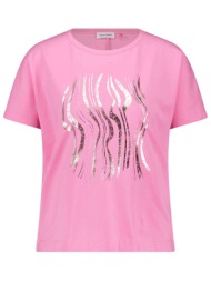 gerry weber γυναικείο t-shirt με μετελλιζέ τύπωμα - 570296-35010 ροζ