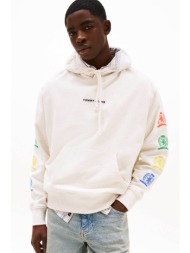 tommy jeans ανδρική μπλούζα φούτερ με prints - dm0dm20836 κρέμ