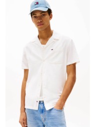tommy jeans ανδρικό πουκάμισο μονόχρωμο με λογότυπο - dm0dm20895 εκρού