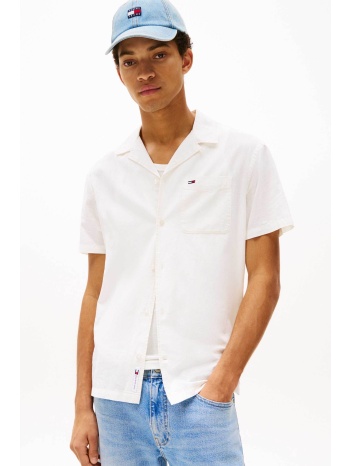 tommy jeans ανδρικό πουκάμισο μονόχρωμο με λογότυπο 