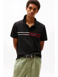 tommy jeans ανδρική μπλούζα πόλο μονόχρωμη slim fit - dm0dm20916 μαύρο