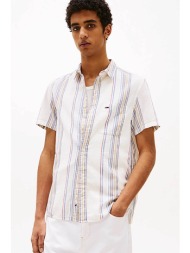 tommy jeans ανδρικό πουκάμισο με ριγέ σχέδιο και λογότυπο regular fit - dm0dm21302 λευκό