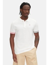 tommy jeans ανδρική μπλούζα πόλο slim fit - dm0dm21306 εκρού