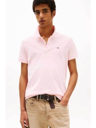 tommy jeans ανδρική μπλούζα πόλο μονόχρωμη slim fit - dm0dm20676 ροζ ανοιχτό