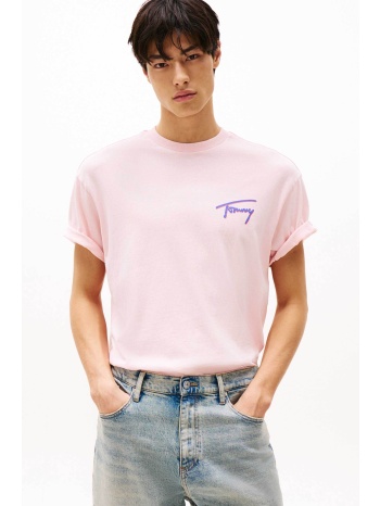 tommy jeans ανδρικό t-shirt με λογότυπο - dm0dm20768 ροζ