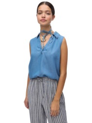 vero moda γυναικεία μπλούζα αμάνικη denim με v λαιμόκοψη regular fit - 10283751 denim blue