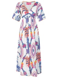 place du soleil γυναικείο midi φόρεμα εμπριμέ `rosa blue bird` - s25-424 πολύχρωμο