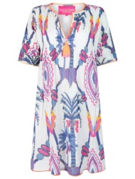 place du soleil γυναικείο mini φόρεμα εμπριμέ `blue bird` - s25-444 πολύχρωμο