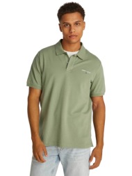 tommy jeans ανδρική μπλούζα πόλο μονόχρωμη regular fit - dm0dm20914 λαδί