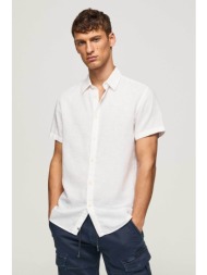 pepe jeans ανδρικό πουκάμισο μονόχρωμο με κεντημένο λογότυπο στο στήθος `parker` - pm307794 λευκό