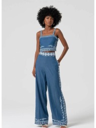fracomina γυναικείο παντελόνι palazzo denim με κέντημα - fs25sv3015w792e5-175 denim blue