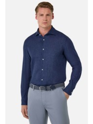 boggi milano ανδρικό λινό πουκάμισο regular fit - bo25p004704 μπλε σκούρο