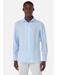 boggi milano ανδρικό λινό πουκάμισο regular fit - bo25p004705 σιελ