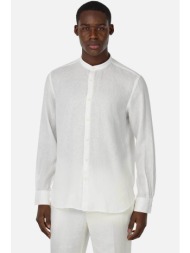 boggi milano ανδρικό λινό πουκάμισο με μάο γιακά regular fit - bo25p063401 λευκό