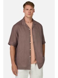 boggi milano ανδρικό λινό πουκάμισο regular fit - bo25p064304 καφέ ανοιχτό