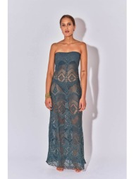 beliza γυναικείο maxi φόρεμα πλεκτό δαντέλα `louise crochet` - louisecroch/ss25 πετρόλ