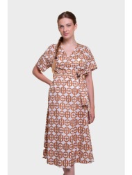 emme by marella γυναικείο midi φόρεμα κρουαζέ με geometrical print - 2515221292200 καφέ ανοιχτό