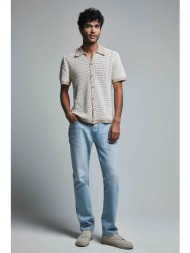 lee® ανδρικό τζιν παντελόνι με logo patch straight fit `west` - 112358052 denim blue ανοιχτό