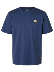 selected ανδρικό t-shirt με κεντημένο σχέδιο στο στήθος - 16097670 μπλε σκούρο