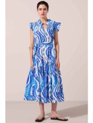 paolita γυναικείο midi φόρεμα βαμβακερό με all-over print `ocean eyes` - dr2520jd-oe λευκό - μπλε