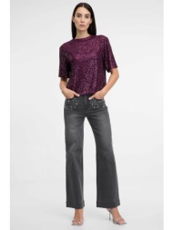 orsay γυναικείο τζιν παντελόνι με στρας wide leg - 1001038-d00-0176 γκρι σκούρο