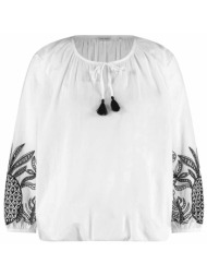 gerry weber γυναικεία μπλούζα με σούρες και σχέδιο στα μανίκια - 560116-31495 λευκό