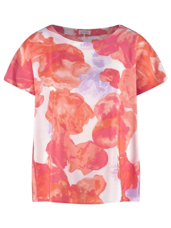 gerry weber γυναικεία μπλούζα με floral print και πιέτα στο