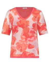 gerry weber γυναικείο t-shirt με all-over floral print και v - 570356-35060 πορτοκαλί