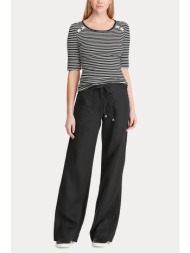 lauren ralph lauren γυναικείο λινό παντελόνι μονόχρωμο `linen wide-leg trouser` - 200735136001 μαύρο