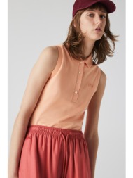 lacoste γυναικεία μπλούζα πόλο αμάνικη πικέ με κεντημένο λογότυπο slim fit - pf5445 ροδακινί
