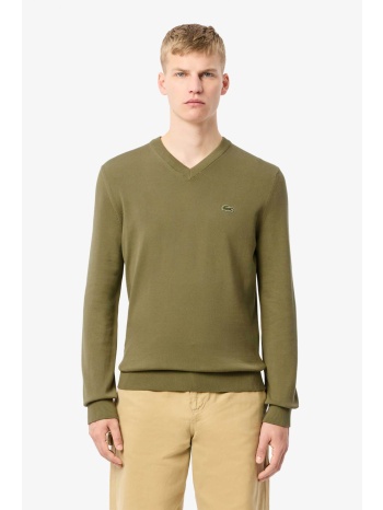 lacoste ανδρικό πουλόβερ με v λαιμόκοψη και κεντημένο