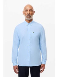 lacoste ανδρικό πουκάμισο gingham poplin με ψιλό καρό σχέδιο και τσέπη με κεντημένο λογότυπο regular