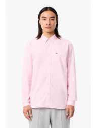 lacoste ανδρικό πουκάμισο gingham poplin με ψιλό καρό σχέδιο και τσέπη με κεντημένο λογότυπο regular