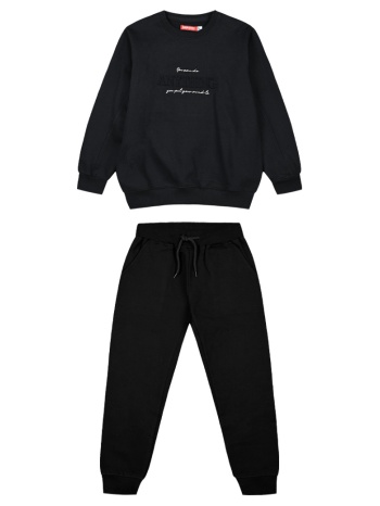 unisex φούτερ φόρμα με τύπωμα - μαυρο 12-123183-0