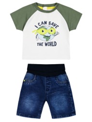 βρεφικό σετ 2 τεμάχια με τύπωμα για αγόρι (3-18 μηνών) - μπλε τζην 11-224484-0