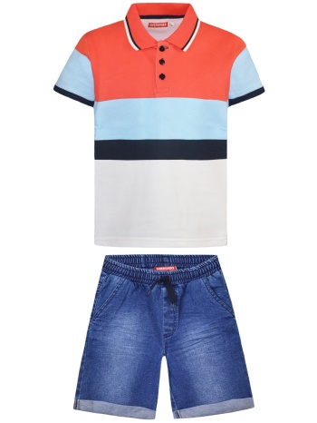 σετ πόλο μπλούζα και τζην βερμούδα - μπλε τζην 12-223100-0 σε προσφορά