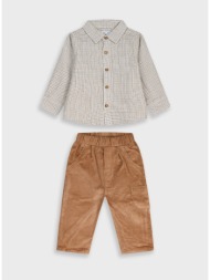 βρεφικό σετ πουκάμισο και παντελόνι - λαττε 11-125475-0 - 11-125475-0-80-cm-latte