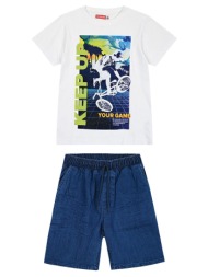 παιδικό σετ μακό 2 τεμάχια μπλούζα με τζην βερμούδα για αγόρι - μπλε τζην 13-224000-0-14-etwn-mple-t