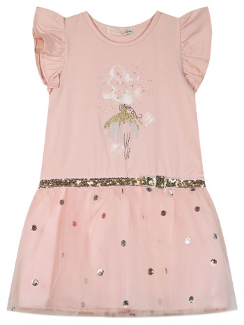 παιδικό φόρεμα με τύπωμα με γκλίτερ για κορίτσι - σομόν