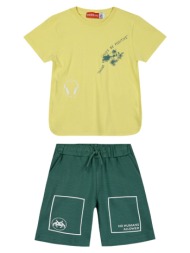 παιδικό μακό σετ 2 τεμάχια με τύπωμα στην μπλούζα και στην βερμούδα για αγόρι - πετρολ 12-224149-0-5