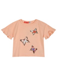 παιδική μπλούζα με τύπωμα και παγιέτες για κορίτσι - σομόν 15-224343-5-5-etwn-somon