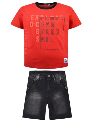 σετ μπλούζα & τζην βερμούδα - κοκκινο σε προσφορά