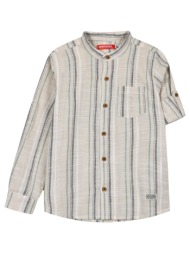 ριγέ πουκάμισό λινό για αγόρι με γιακά μάο - εκρού 12-224100-4-5-etwn-ekroy