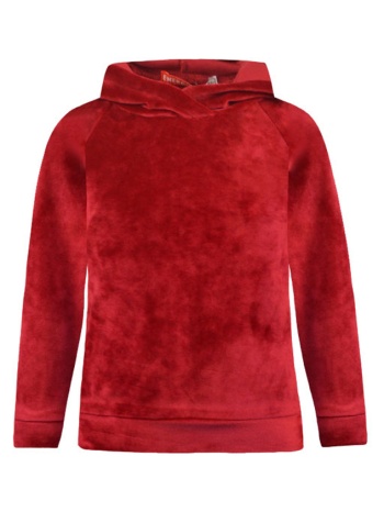 βελουτέ μπλούζα μονόχρωμη με κουκούλα για κορίτσι - κερασσι