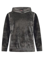 βελουτέ μπλούζα μονόχρωμη με κουκούλα για κορίτσι - σκουρο γκρι 15-122326-0-5