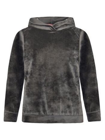 βελουτέ μπλούζα μονόχρωμη με κουκούλα για κορίτσι - σκουρο